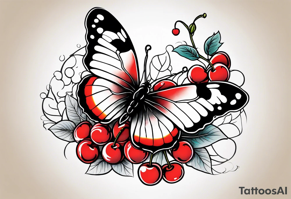 butter fly and two cherry tattoo idea