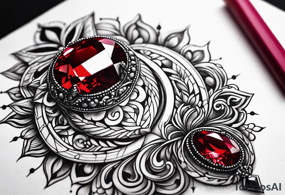 Ruby red small jewel tattoo idea