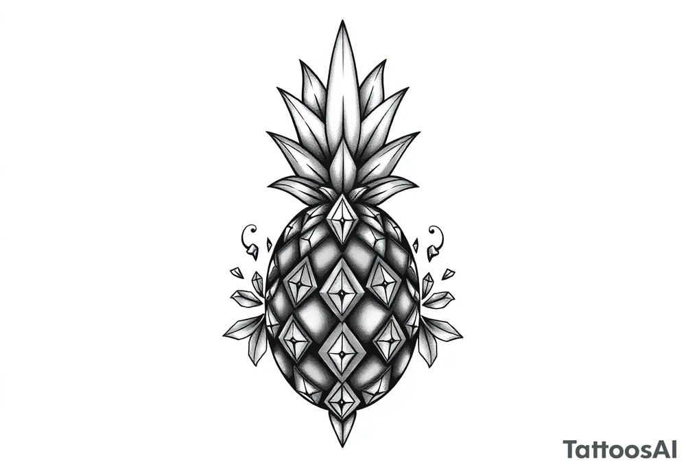 Design around a vagina and anus using a pineapple with diamonds and magestic, crown, vagina, anus, pubic tattoo idea