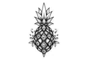 Design around a vagina and anus using a  pineapple with diamonds  and magestic, crown, vagina, anus, pubic tattoo idea