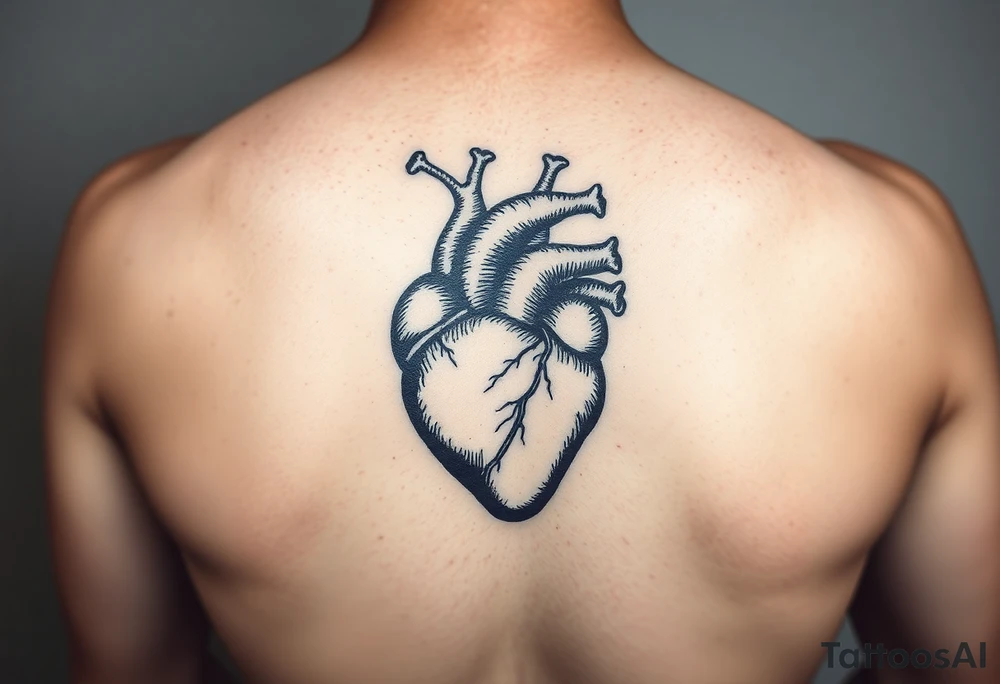 woodcut realistic heart etching tattoo high detail anatomy tattoo idea
