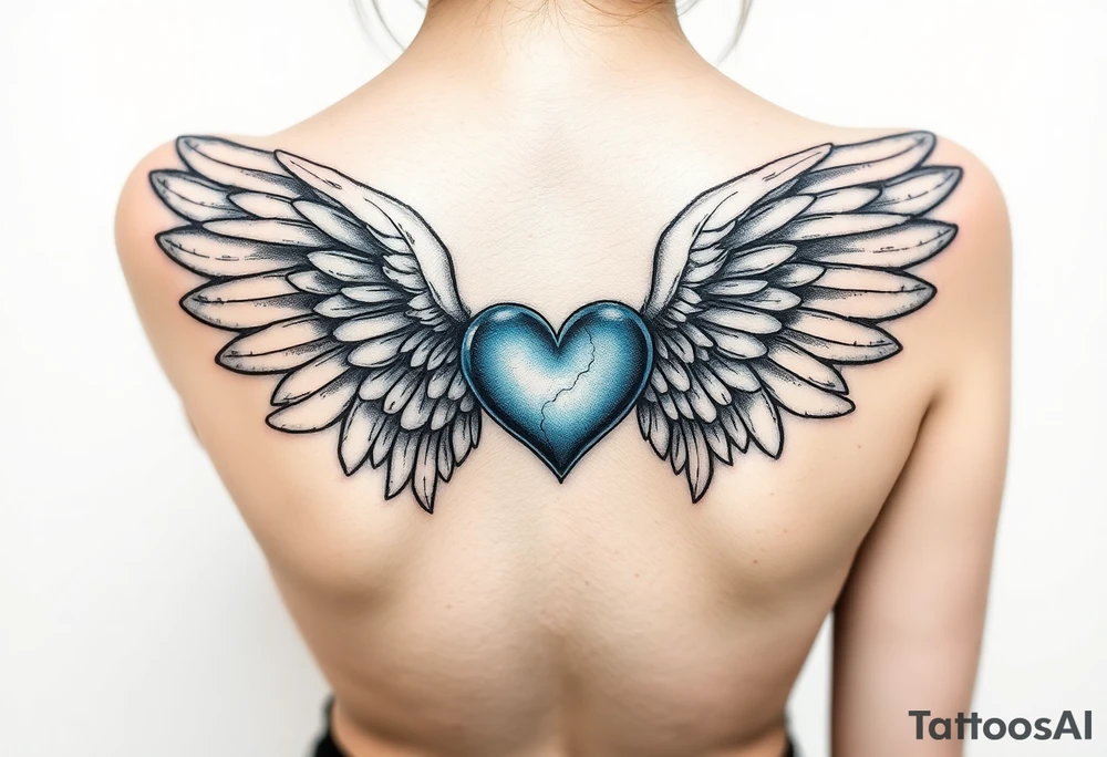 Angel wings, blue, heart tattoo idea