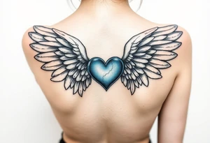 Angel wings, blue, heart tattoo idea