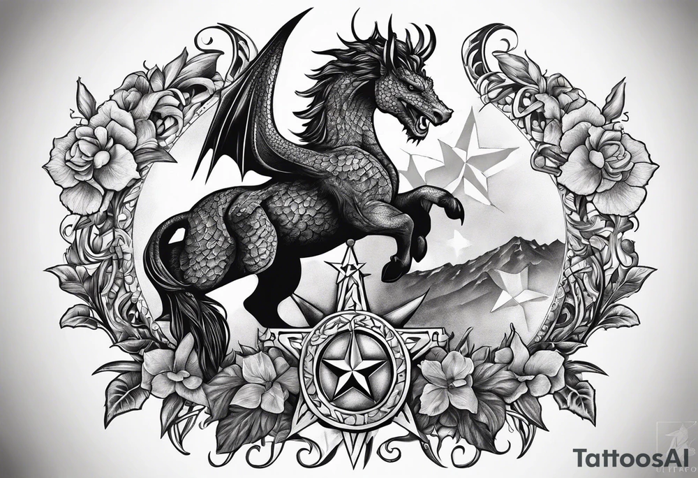 Welsh drago standing upright holding a texas star tattoo idea