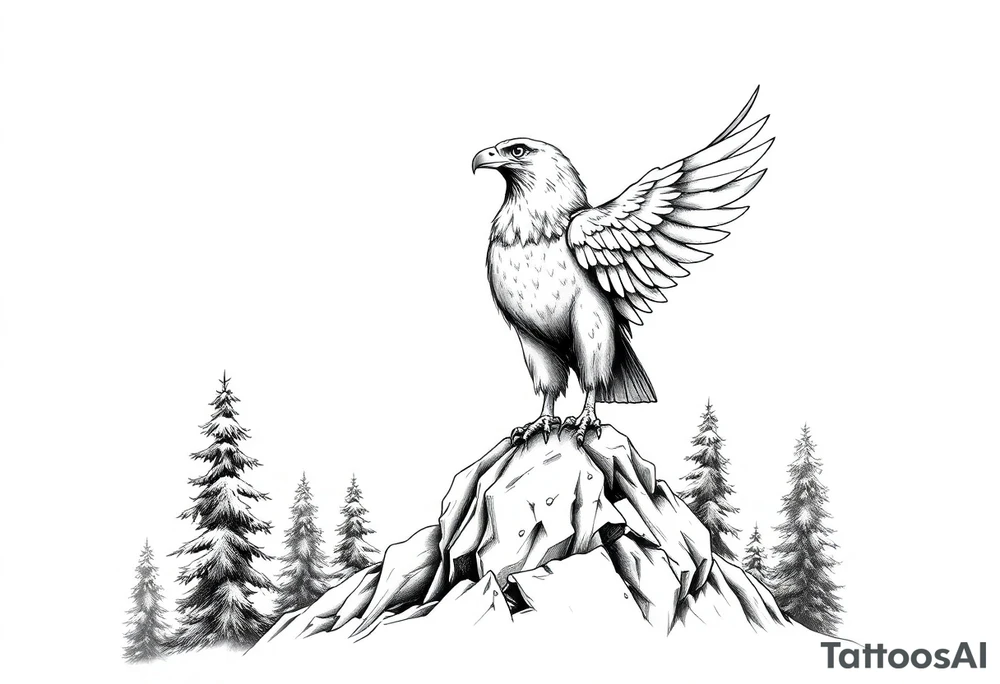 an eagle stands on arock.forest tattoo idea