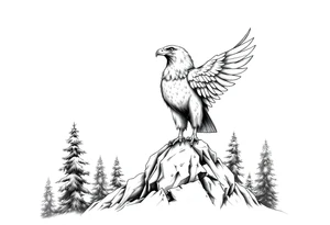 an eagle stands on arock.forest tattoo idea