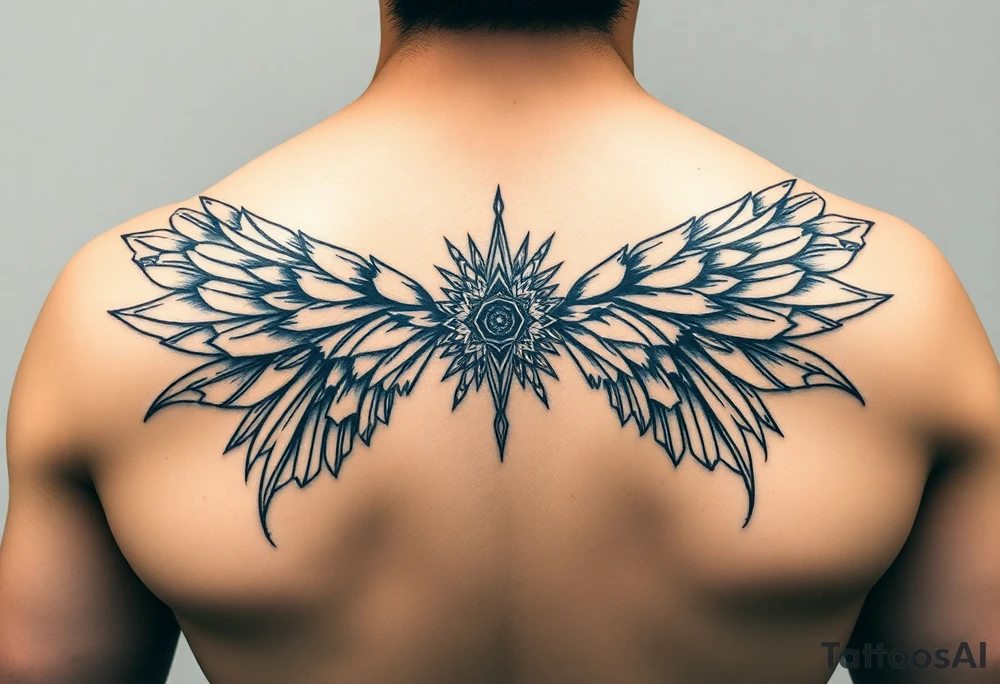maximalist, cyber sigilism, organic touches, back tattoo, whimsical, witchy, hippie, fairy wing like, maximalistic, very very complex and big, detailed tattoo idea