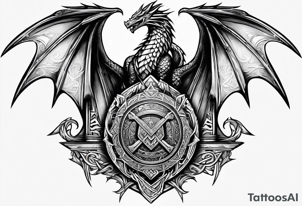 Valhalla sword shield long shipdragon axe Valknut tattoo idea
