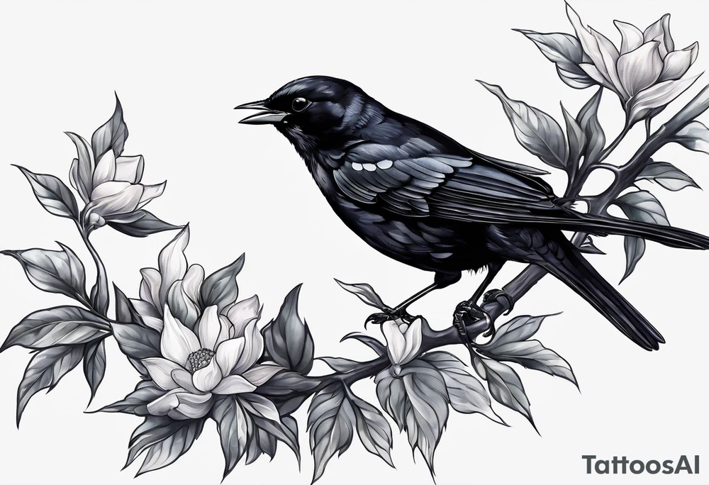 A black only blackbird with no extraneous details. Use the Beatles song blackbird as inspiration. tattoo idea