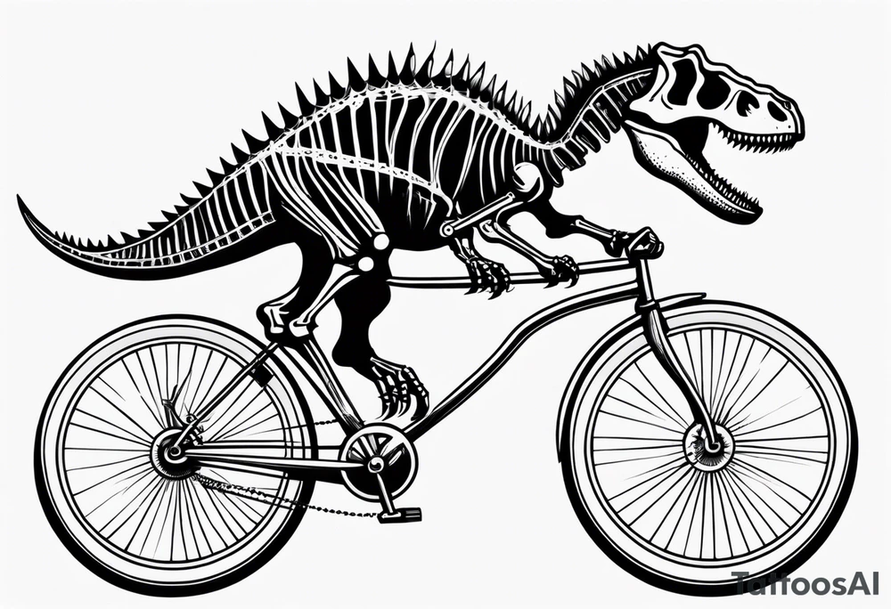 Dinosaur skeleton riding a bicycle tattoo idea