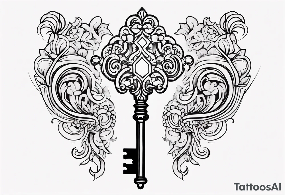 Key with ornate design tattoo idea
