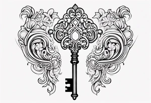Key with ornate design tattoo idea