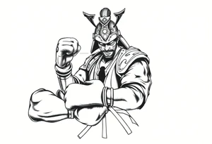 noble samurai warrior silhouette at sunset with boxing gloves tattoo idea