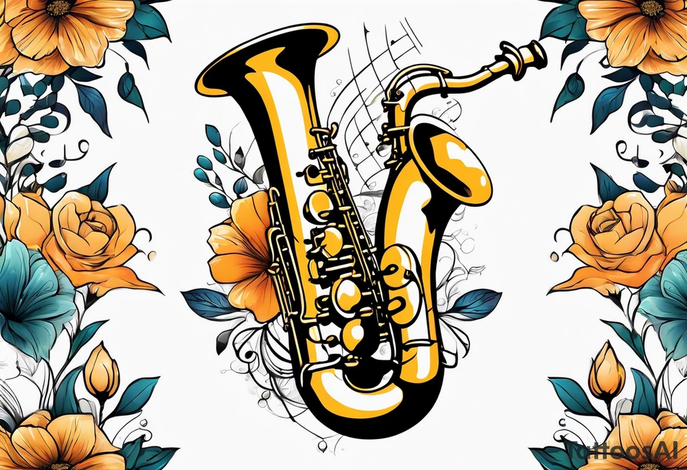 A saxaphone with flowers coming out of the bell (in the appearance of musical notes) tattoo idea