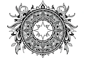 long shaman style mytical bold line with ancient rhyme tattoo idea