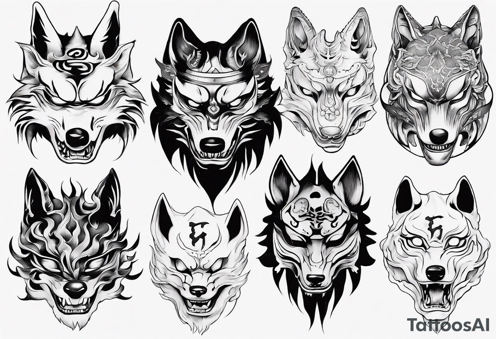 Japanese wolf mask tattoo idea