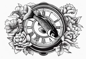 Koi fish and old clock tattoo idea