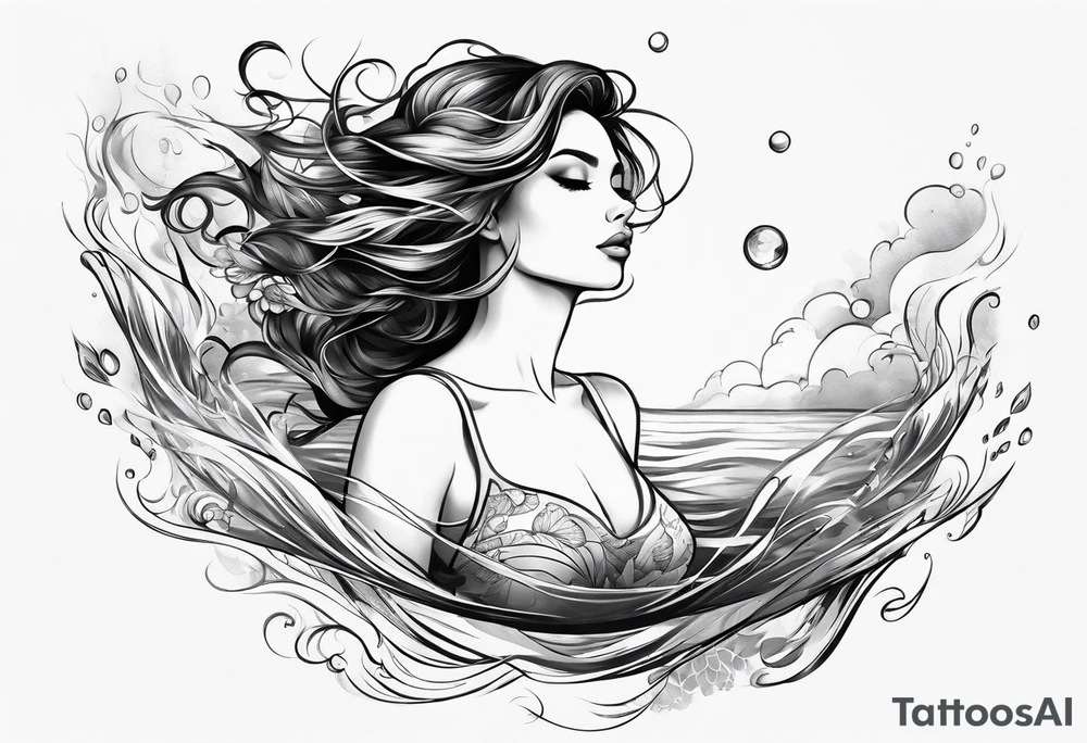 Attractive woman floating above water tattoo idea