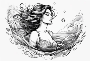 Attractive woman floating above water tattoo idea