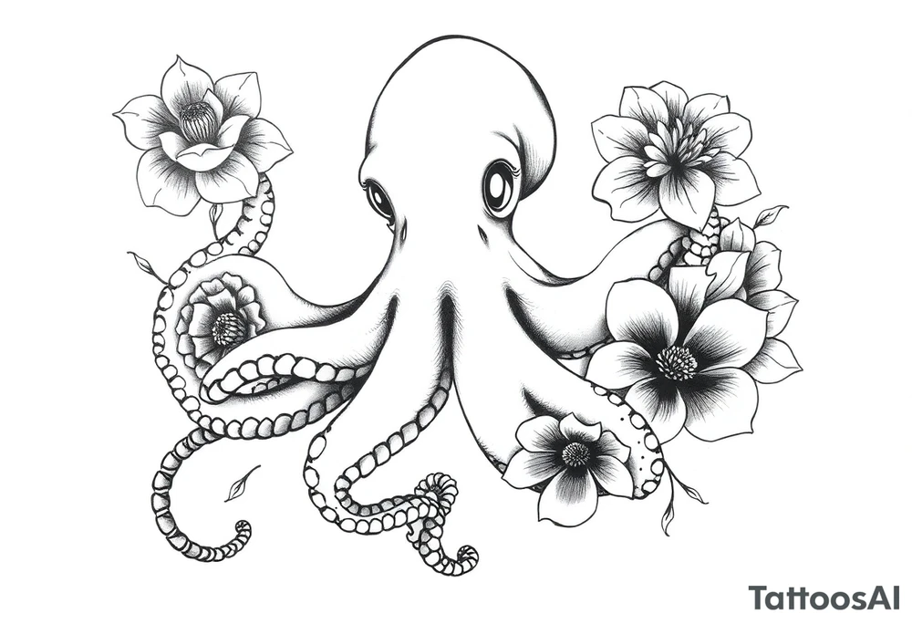 octopus and flowers tattoo idea