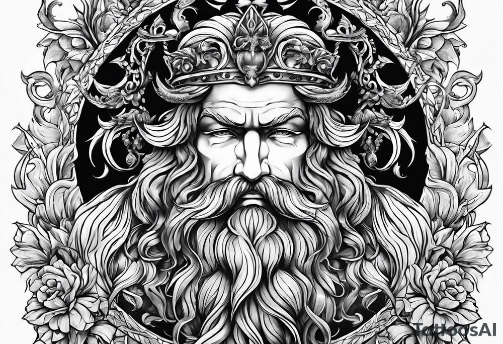 Poseidon hält rosenkranz un den händen tattoo idea