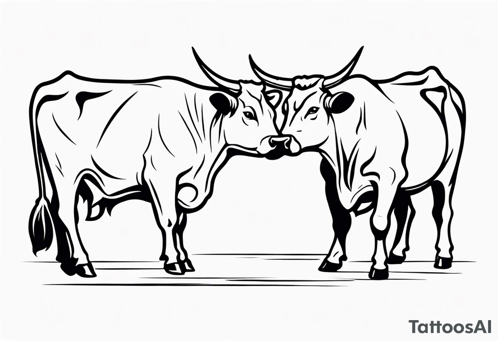 linework of two cow fighting with each other tattoo idea