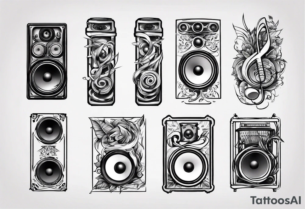 speaker, music staff tattoo idea