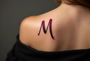 A brush-style "M" in burgundy red, looking bold and spontaneous. tattoo idea