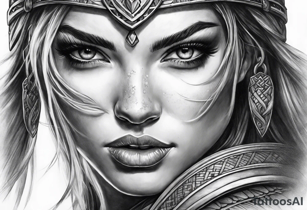 Realistic warrior girl tattoo idea