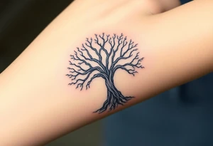 mystical tree of life with cosmic roots and celestial branches tattoo idea