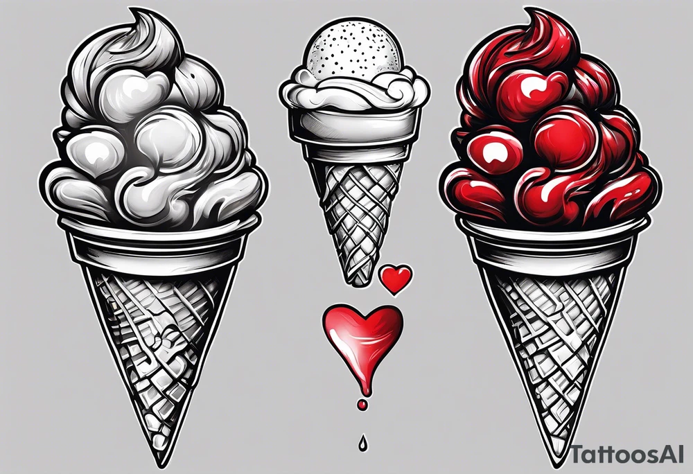 black and white ice cream cone with small red heart on it somewhere. tattoo idea