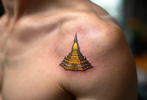 Golden stupa with white accents, symbolizing the mind of enlightenment. tattoo idea