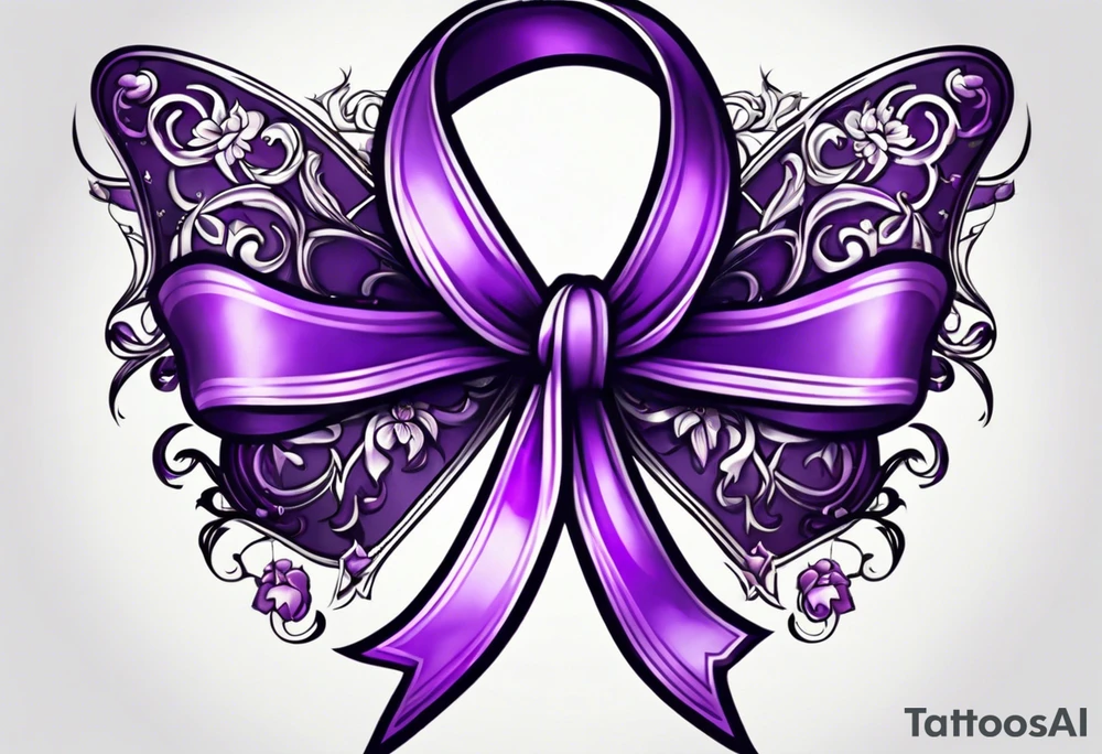 small purple cancer ribbon tattoo idea