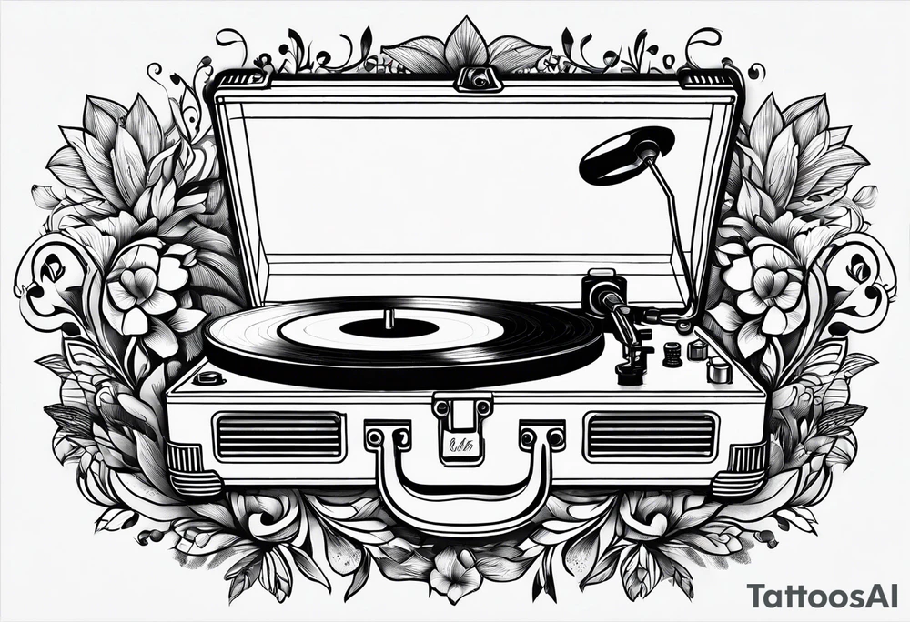 A recordplayer fineline minimalistic roftop tattoo idea