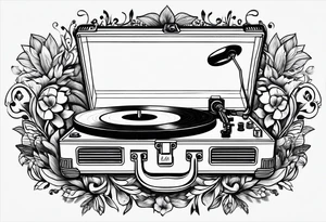 A recordplayer fineline minimalistic roftop tattoo idea