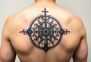 Norse sleeve tattoo which include web of wyrd, ÆGISHJÁLMR, Vegvisir, Yggdrasil, tattoo idea