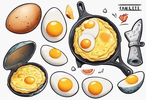 A round, thin omelette made from five eggs, with a triangular piece cut out containing the yolk tattoo idea