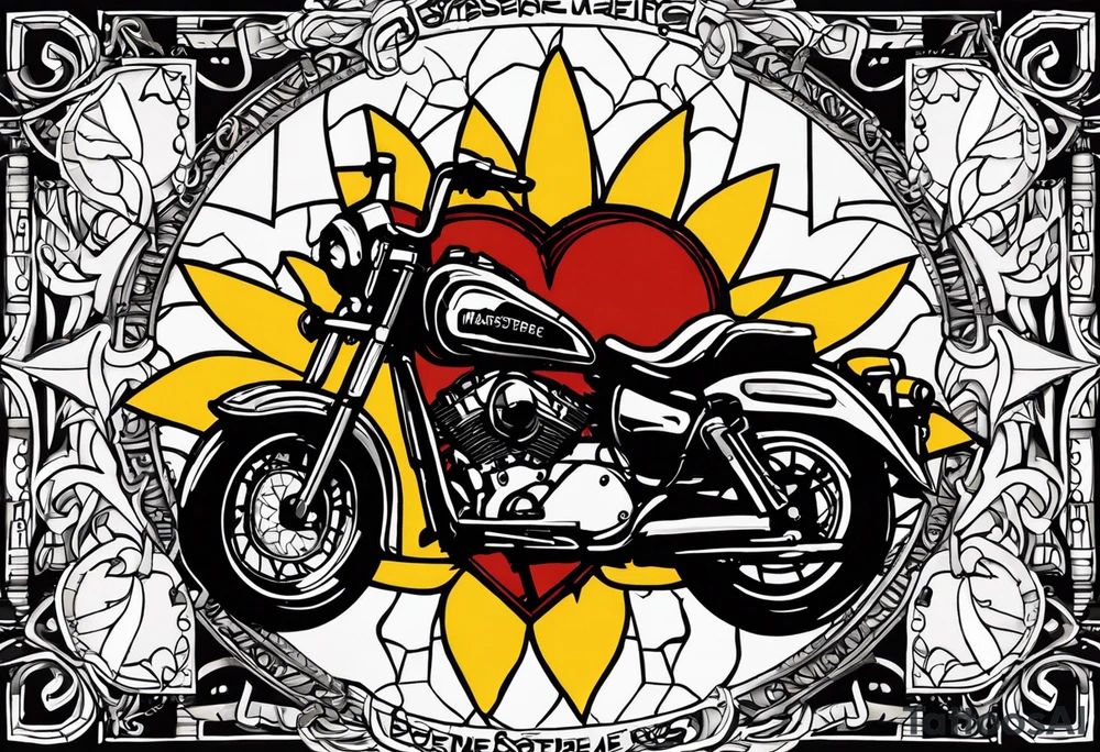 A cross with my family’s names on it names are Peter Lori Kyle and peter around Peter’s  name put a motercycle and a bear around loris name put a sunflower and a heart and around Kyle’s name put a baseball and electricity tattoo idea