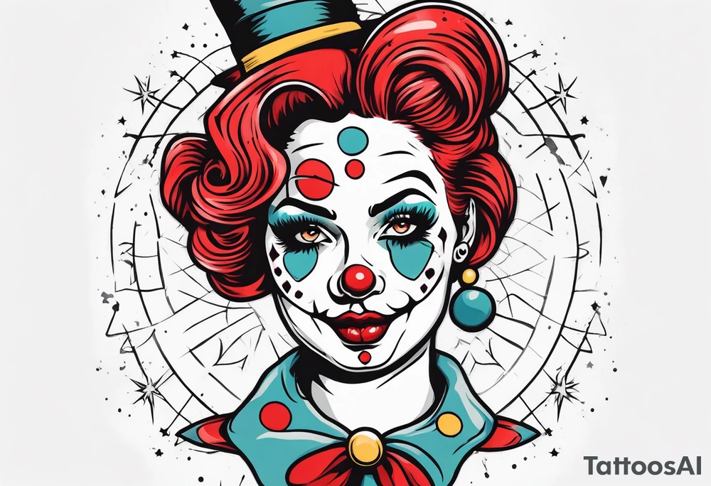 murderous female pin up clown tattoo idea
