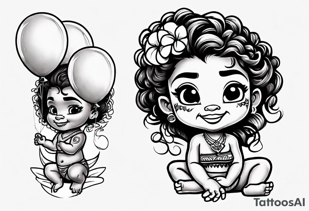 baby moana holding balloons tattoo idea