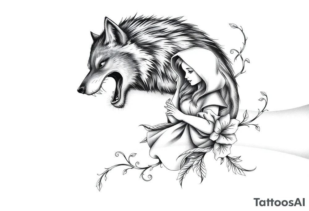 Big bad wolf chasing little red riding hood tattoo idea