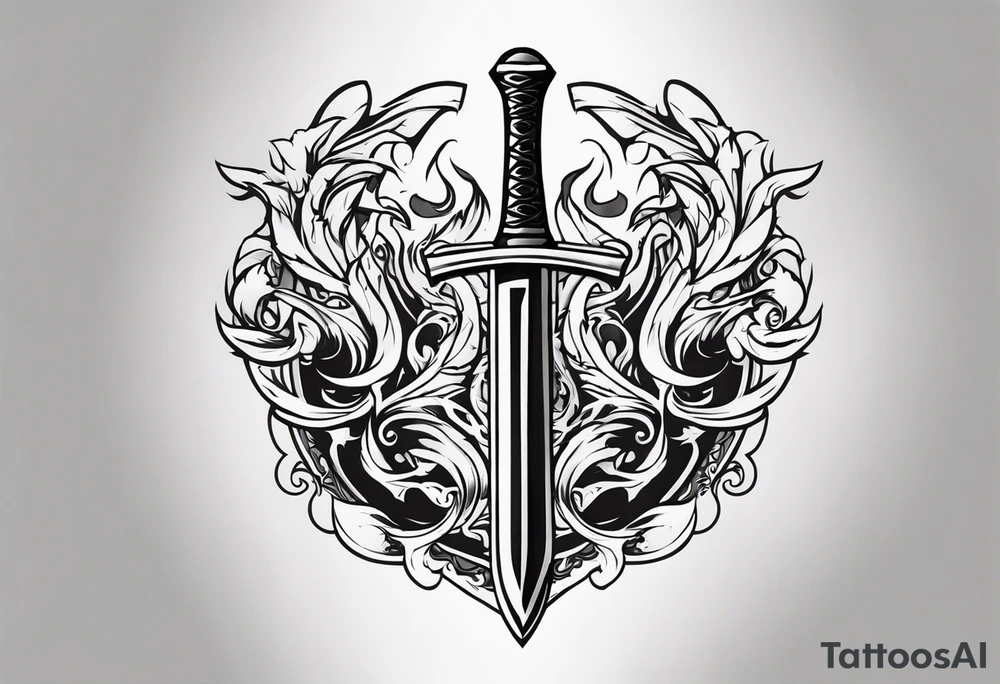 Valhalla sword shield fire tattoo idea