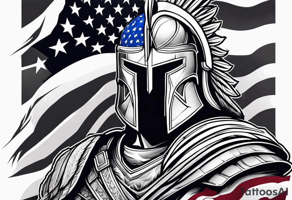 Spartan with American flag eagle tattoo idea