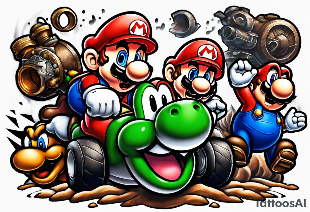 Mario ghosts and goombas with canons tattoo idea