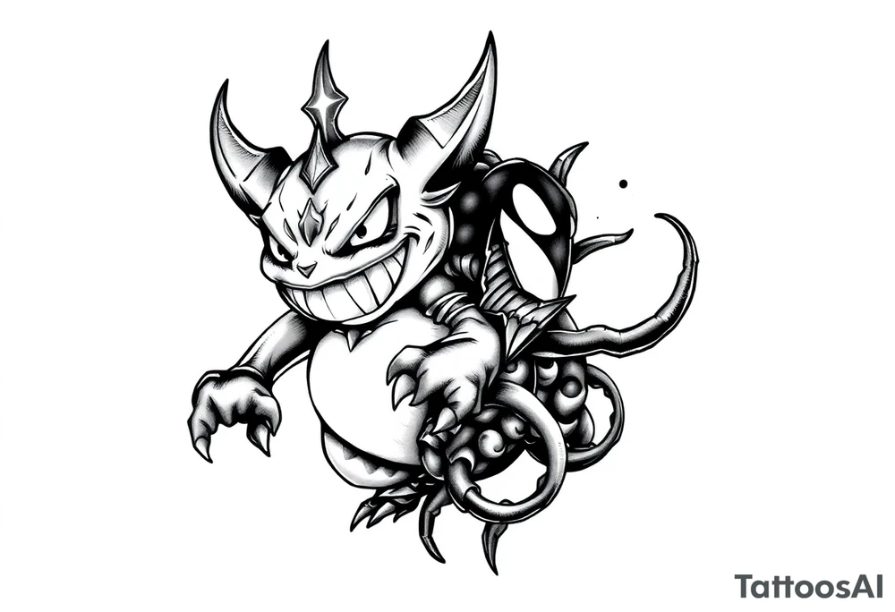 GENGAR FROM POKÉMON AND VENOM FROM MARVEL FUSION tattoo idea