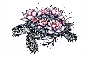 Turtle covered in lotus flowers tattoo idea