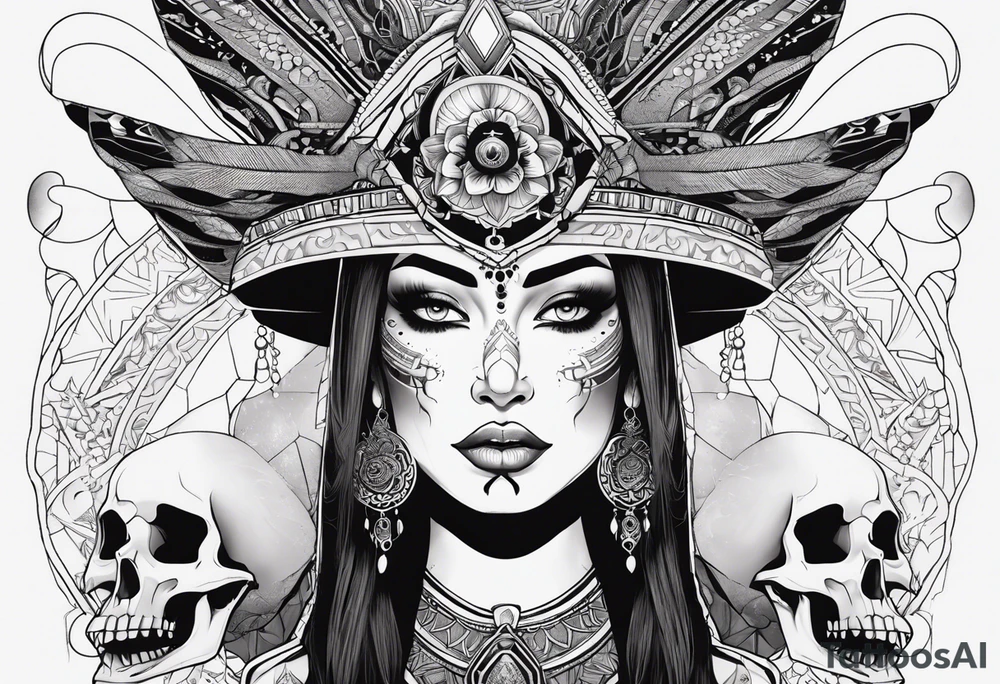 kali ma, alien goddess, valkrye, aries, pirate, divine feminine, zenza resonance, pachamama, lotus azul, blank panther, eagle, skull, 5D, nueva gaya, dna 12 tattoo idea