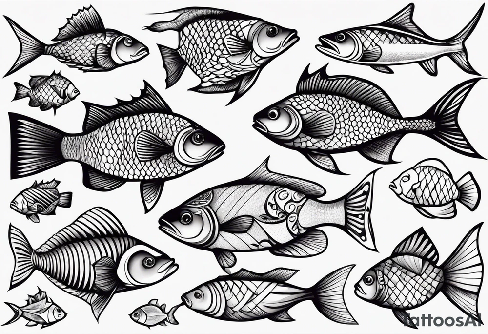 Variety of fish style flash sheet tattoo idea