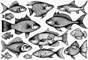 Variety of fish style flash sheet tattoo idea