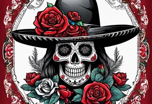 day of dead, red rose, Mexican hat,  cactus tattoo idea